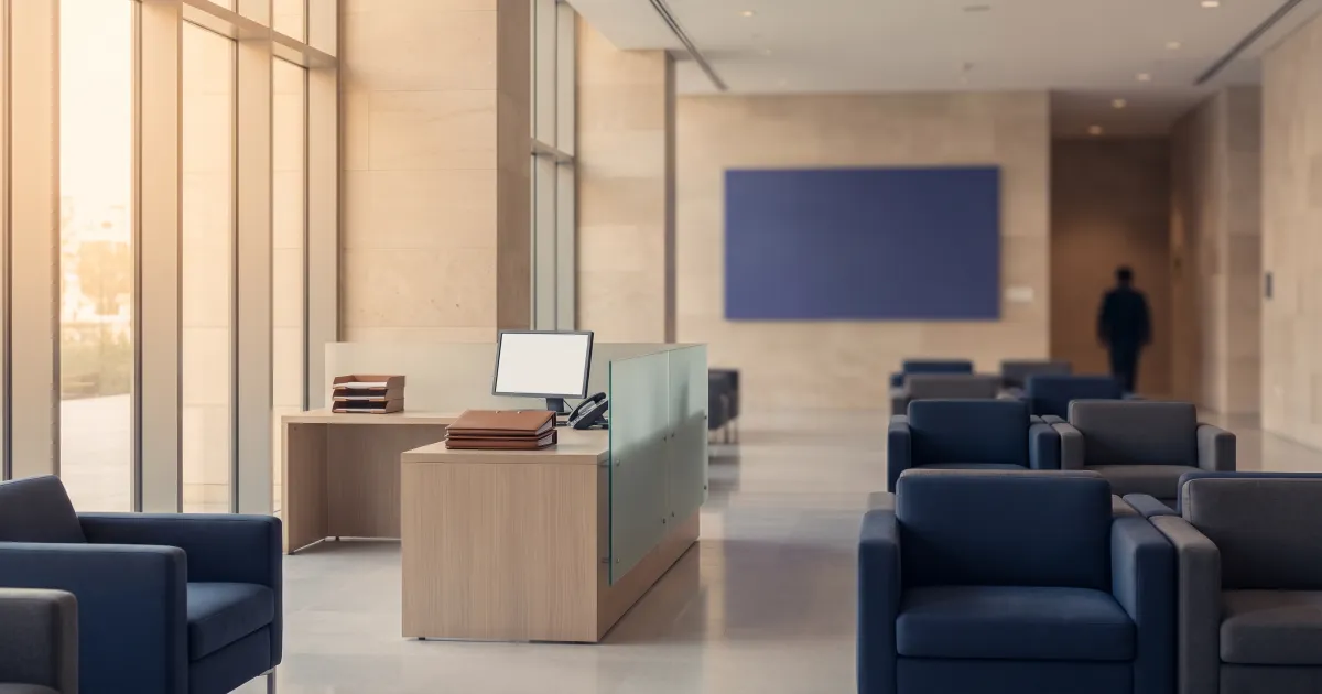 Modern Dubai residency services office reception in calm natural daylight, conveying the UAE visa cancellation grace period