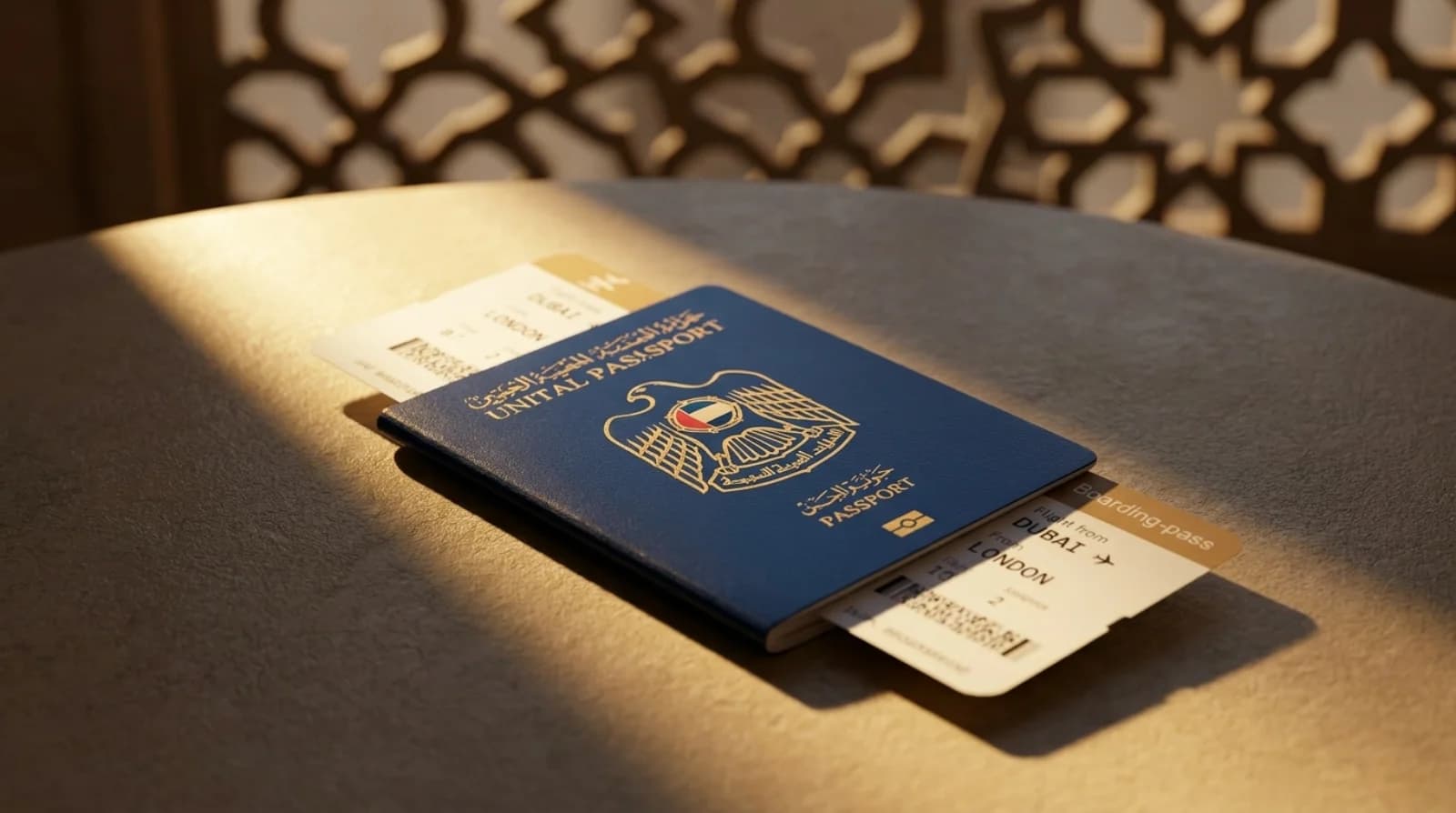 UAE passport with a paper boarding-pass stub angled across it — UAE visa amnesty 2024 to 2025 guide